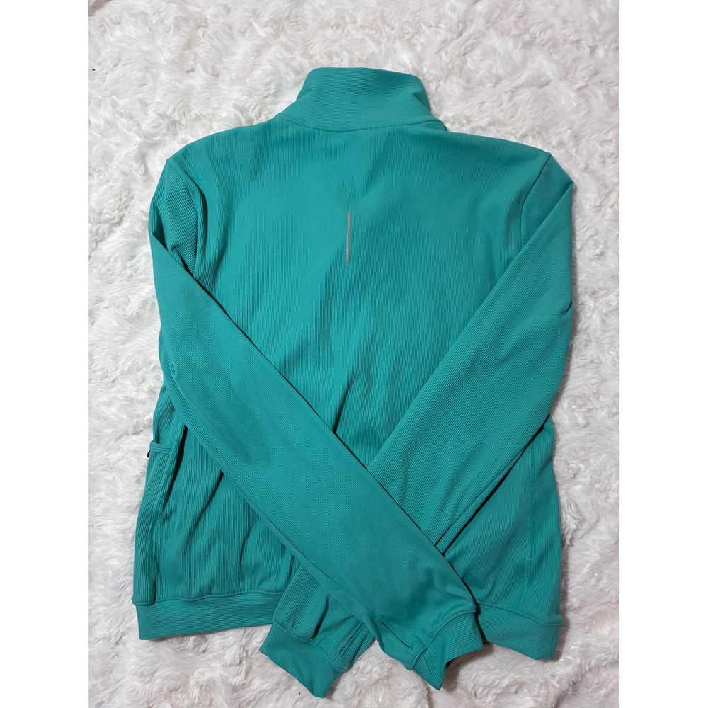 Nike Running Dri-FIT Womens Medium Teal Ribbed Quarter Zip Pullover Thumbholes - Picture 9 of 9